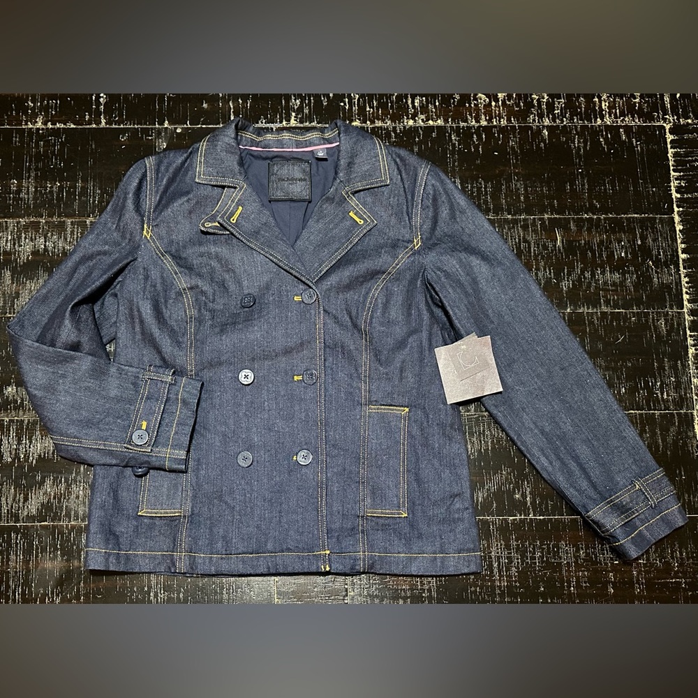 NWT RETAIL $129 Liz Claiborne double breast denim blazer jacket Large